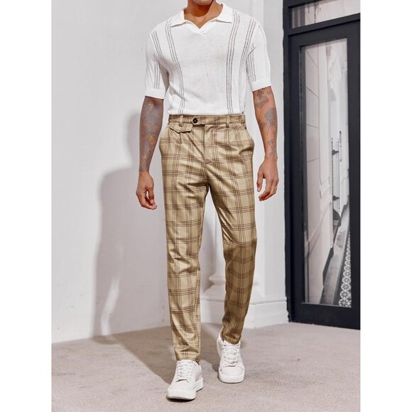 🆕 Men Brown Slim Fit Pants Flat Front Stretch Skinny Tapered Casual Trousers - Picture 4 of 6